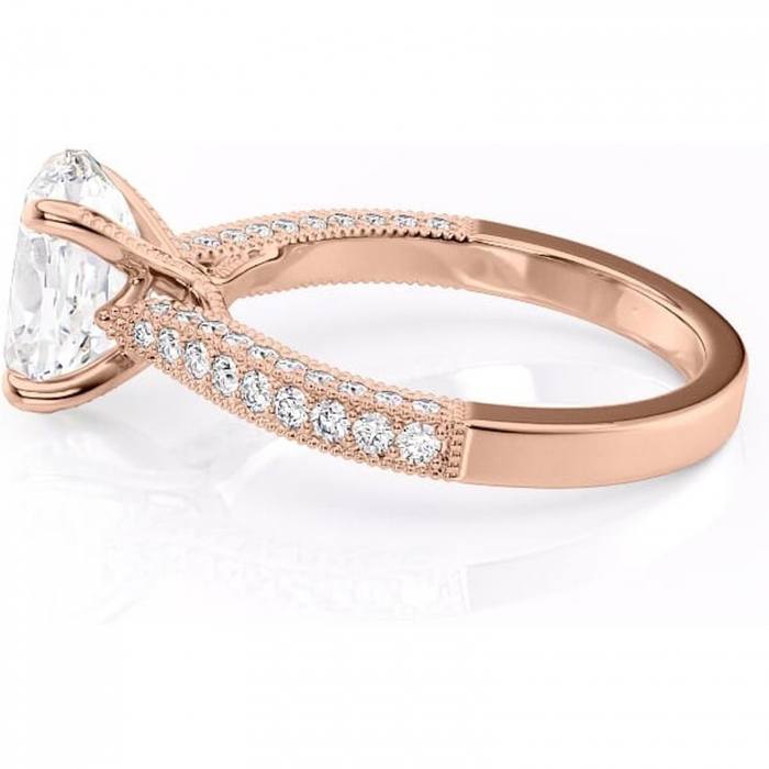 Inel de logodnă Romy din aur Rose 14kt cu moissanite tăietură ovală – Montură pavé rafinată pentru profil înalt | Personalizează și configurează gratuit online [6]