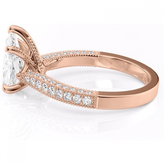 Inel de logodnă Romy din aur Rose 18kt cu moissanite tăietură pară – Montură pavé rafinată pentru profil înalt | Personalizează și configurează gratuit online [6]