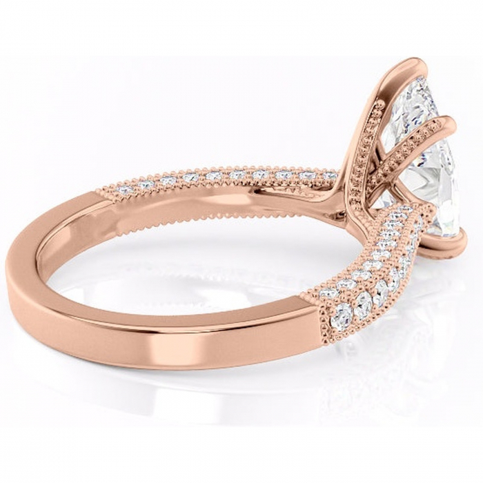 Inel de logodnă Romy din aur Rose 18kt cu moissanite tăietură pară – Montură pavé rafinată pentru profil înalt | Personalizează și configurează gratuit online [3]