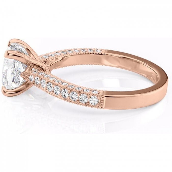 Inel de logodnă Romy din aur Rose 18kt cu moissanite tăietură pernă – Montură pavé rafinată pentru profil înalt | Personalizează și configurează gratuit online [6]