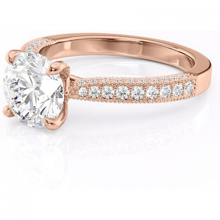 Inel de logodnă Romy din aur Rose 14kt cu moissanite tăietură rotundă – Montură pavé rafinată pentru profil înalt | Personalizează și configurează gratuit online [7]