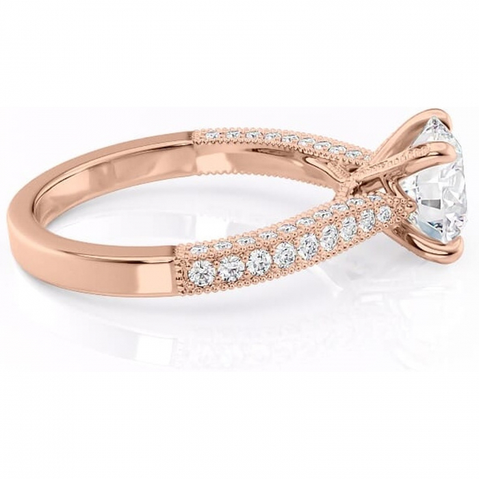 Inel de logodnă Romy din aur Rose 14kt cu moissanite tăietură rotundă – Montură pavé rafinată pentru profil înalt | Personalizează și configurează gratuit online [2]