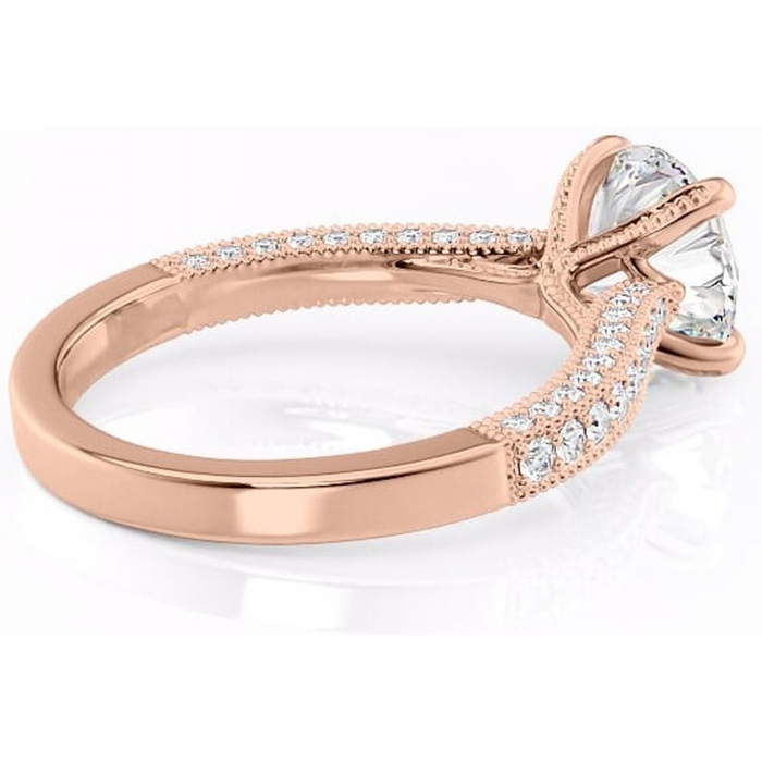 Inel de logodnă Romy din aur Rose 14kt cu moissanite tăietură rotundă – Montură pavé rafinată pentru profil înalt | Personalizează și configurează gratuit online [3]