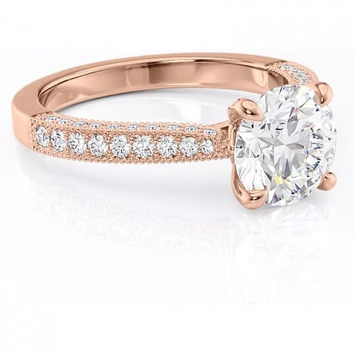 Inel de logodnă Romy din aur Rose 14kt cu moissanite tăietură rotundă – Montură pavé rafinată pentru profil înalt | Personalizează și configurează gratuit online [1]