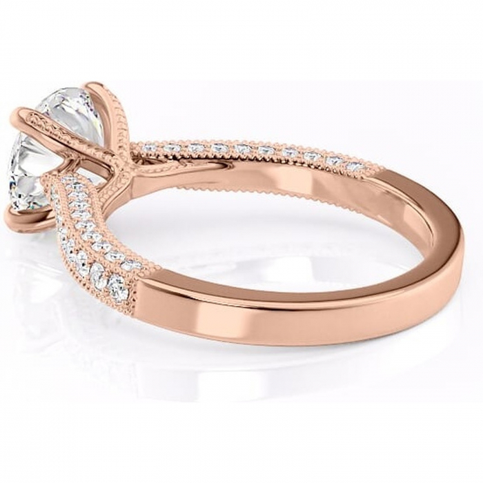 Inel de logodnă Romy din aur Rose 14kt cu moissanite tăietură rotundă – Montură pavé rafinată pentru profil înalt | Personalizează și configurează gratuit online [5]