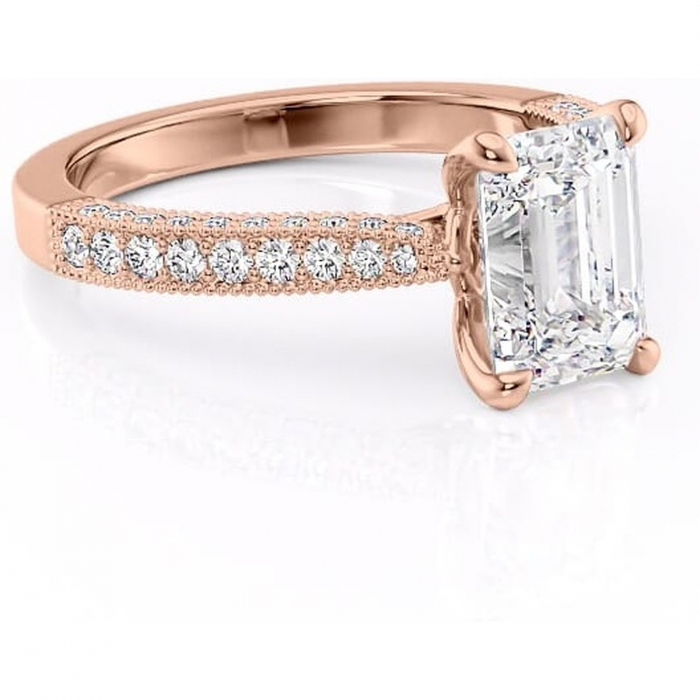 Inel de logodnă Romy din aur Rose 14kt cu moissanite tăietură smarald – Montură pavé rafinată pentru profil înalt | Personalizează și configurează gratuit online [1]