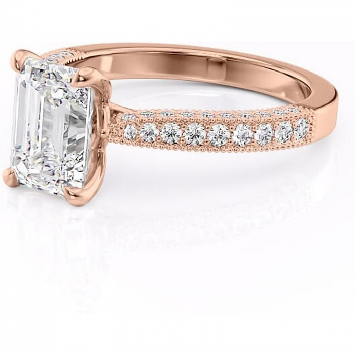 Inel de logodnă Romy din aur Rose 14kt cu moissanite tăietură smarald – Montură pavé rafinată pentru profil înalt | Personalizează și configurează gratuit online [7]