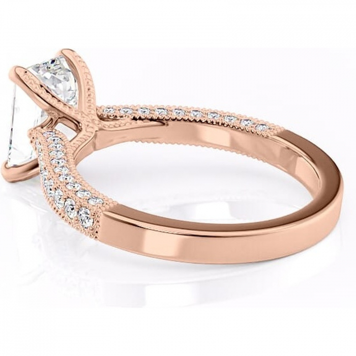 Inel de logodnă Romy din aur Rose 14kt cu moissanite tăietură smarald – Montură pavé rafinată pentru profil înalt | Personalizează și configurează gratuit online [5]