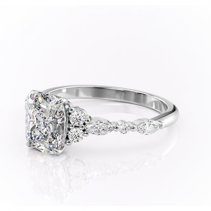 Inel de logodnă Rosamund din aur Alb 14kt cu moissanite tăietură asscher – Pietre laterale rafinată pentru profil mediu | Personalizează și configurează gratuit online [7]