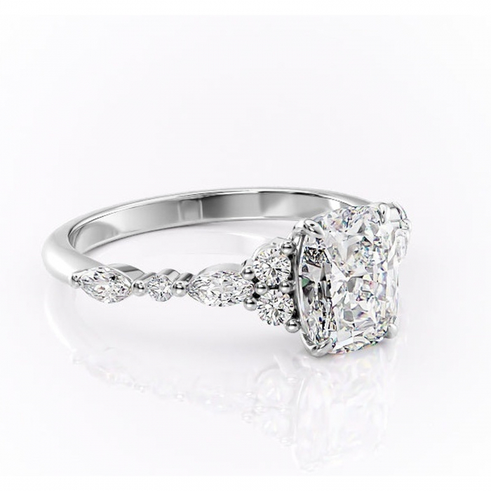 Inel de logodnă Rosamund din aur Alb 14kt cu moissanite tăietură asscher – Pietre laterale rafinată pentru profil mediu | Personalizează și configurează gratuit online [1]