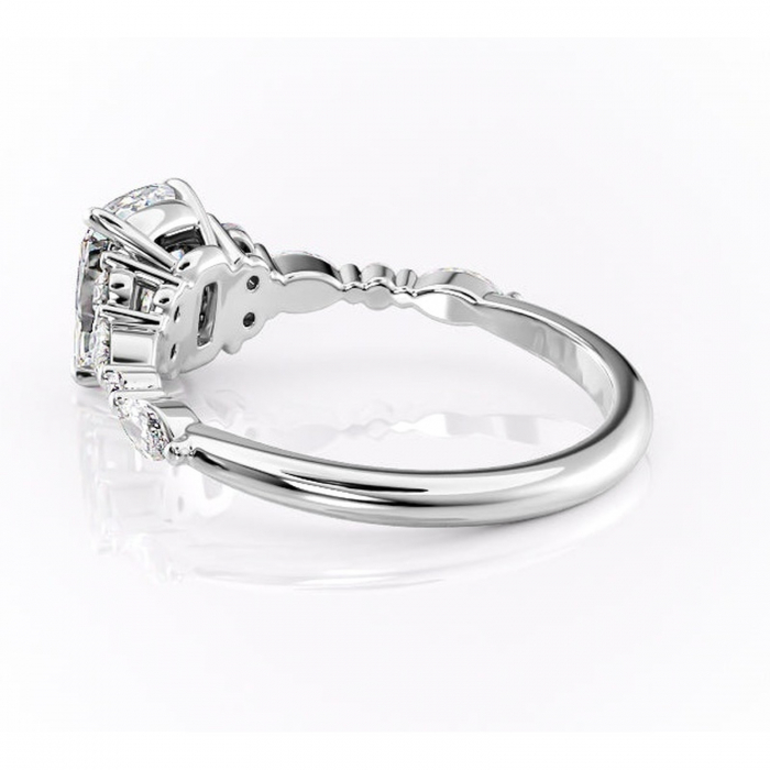 Inel de logodnă Rosamund din aur Alb 14kt cu moissanite tăietură asscher – Pietre laterale rafinată pentru profil mediu | Personalizează și configurează gratuit online [5]