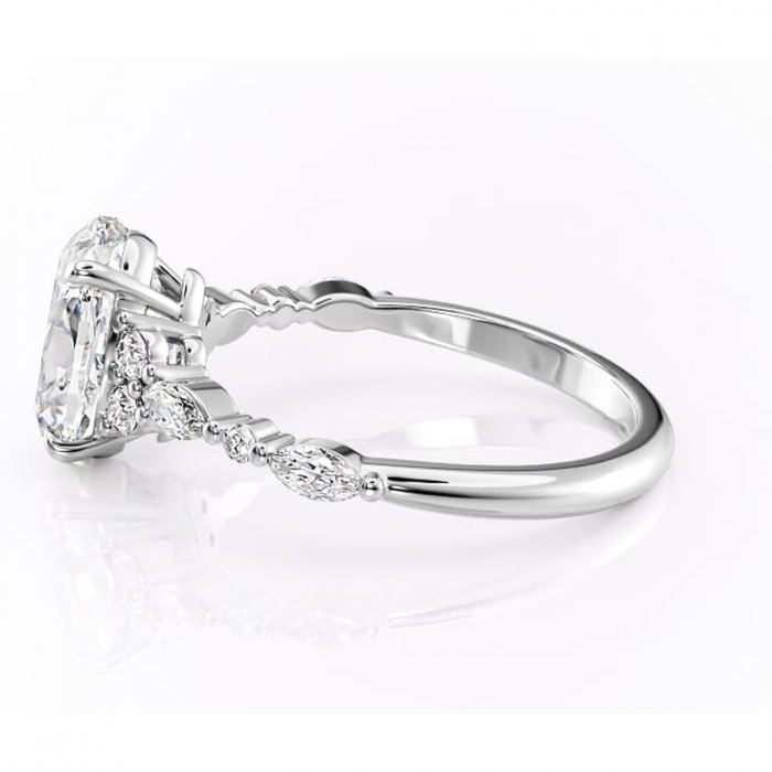 Inel de logodnă Rosamund din aur Alb 14kt cu moissanite tăietură ovală – Pietre laterale rafinată pentru profil mediu | Personalizează și configurează gratuit online [6]