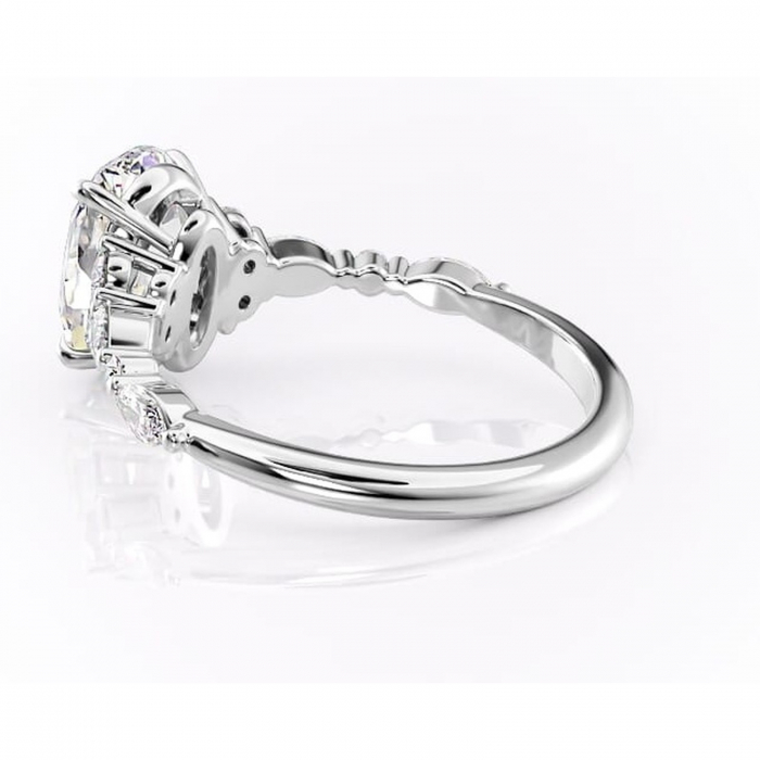 Inel de logodnă Rosamund din aur Alb 14kt cu moissanite tăietură ovală – Pietre laterale rafinată pentru profil mediu | Personalizează și configurează gratuit online [5]