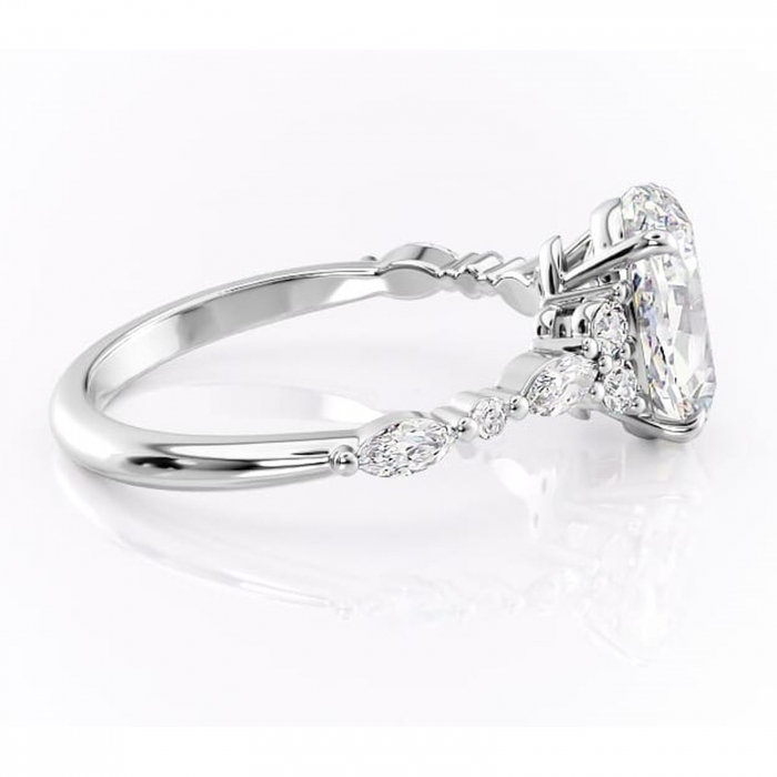 Inel de logodnă Rosamund din aur Alb 14kt cu moissanite tăietură ovală – Pietre laterale rafinată pentru profil mediu | Personalizează și configurează gratuit online [2]