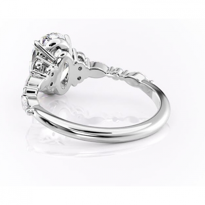 Inel de logodnă Rosamund din aur Alb 14kt cu moissanite tăietură ovală – Pietre laterale rafinată pentru profil mediu | Personalizează și configurează gratuit online [4]