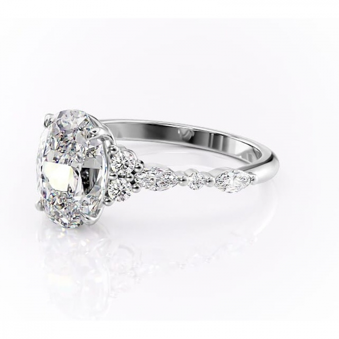 Inel de logodnă Rosamund din aur Alb 14kt cu moissanite tăietură ovală – Pietre laterale rafinată pentru profil mediu | Personalizează și configurează gratuit online [7]