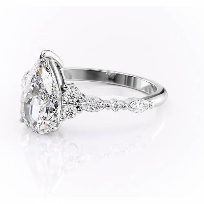 Inel de logodnă Rosamund din aur Alb 14kt cu moissanite tăietură pară – Pietre laterale rafinată pentru profil mediu | Personalizează și configurează gratuit online [7]