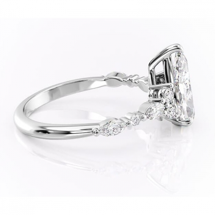 Inel de logodnă Rosamund din aur Alb 14kt cu moissanite tăietură pară – Pietre laterale rafinată pentru profil mediu | Personalizează și configurează gratuit online [2]