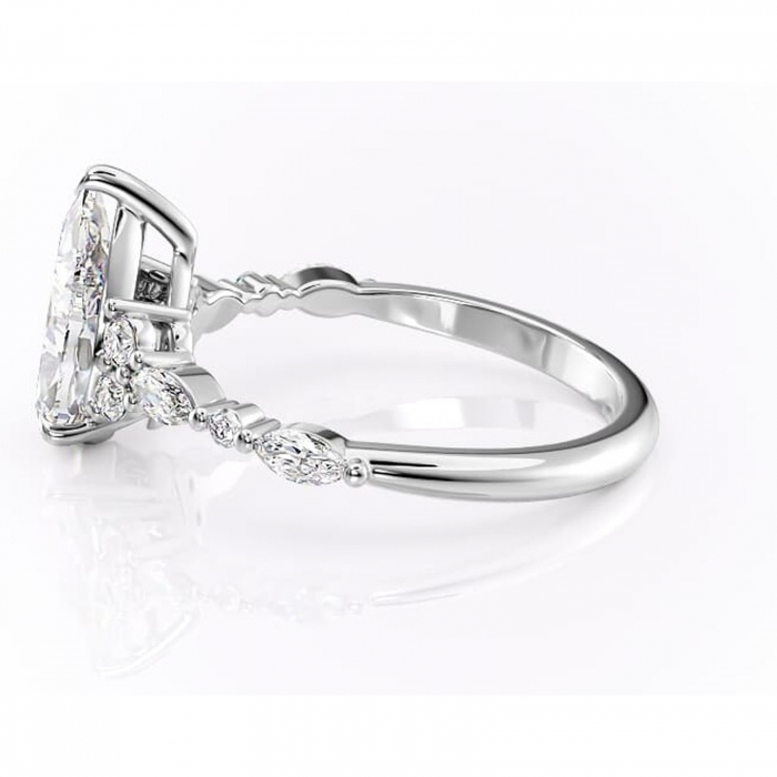 Inel de logodnă Rosamund din aur Alb 14kt cu moissanite tăietură pară – Pietre laterale rafinată pentru profil mediu | Personalizează și configurează gratuit online [6]