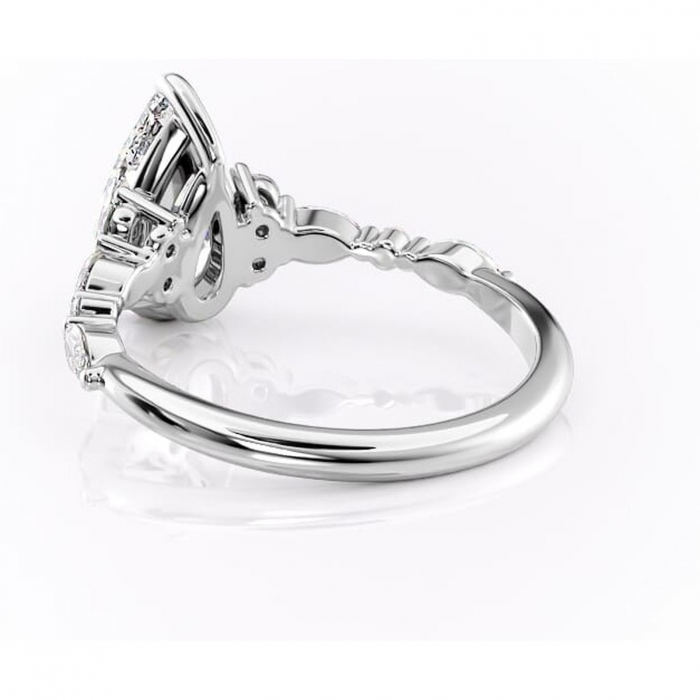 Inel de logodnă Rosamund din aur Alb 14kt cu moissanite tăietură pară – Pietre laterale rafinată pentru profil mediu | Personalizează și configurează gratuit online [4]