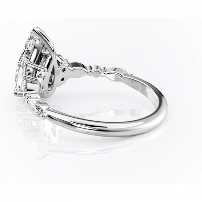 Inel de logodnă Rosamund din aur Alb 14kt cu moissanite tăietură pară – Pietre laterale rafinată pentru profil mediu | Personalizează și configurează gratuit online [5]