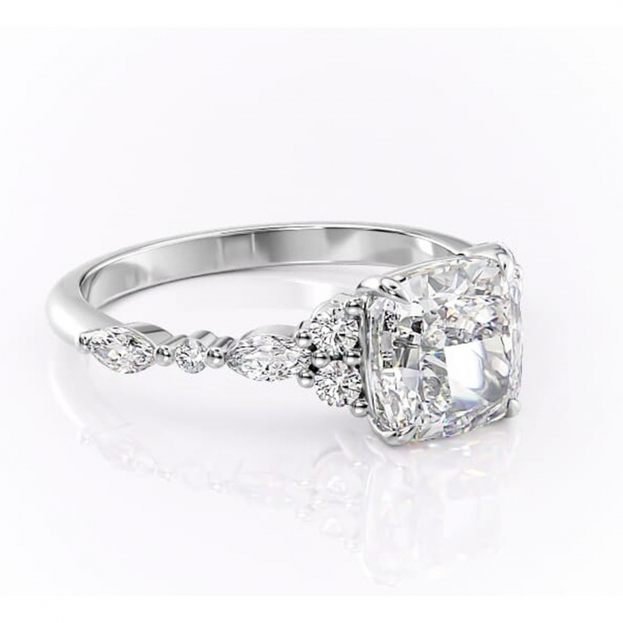 Inel de logodnă Rosamund din aur Alb 14kt cu moissanite tăietură pernă – Pietre laterale rafinată pentru profil mediu | Personalizează și configurează gratuit online [1]