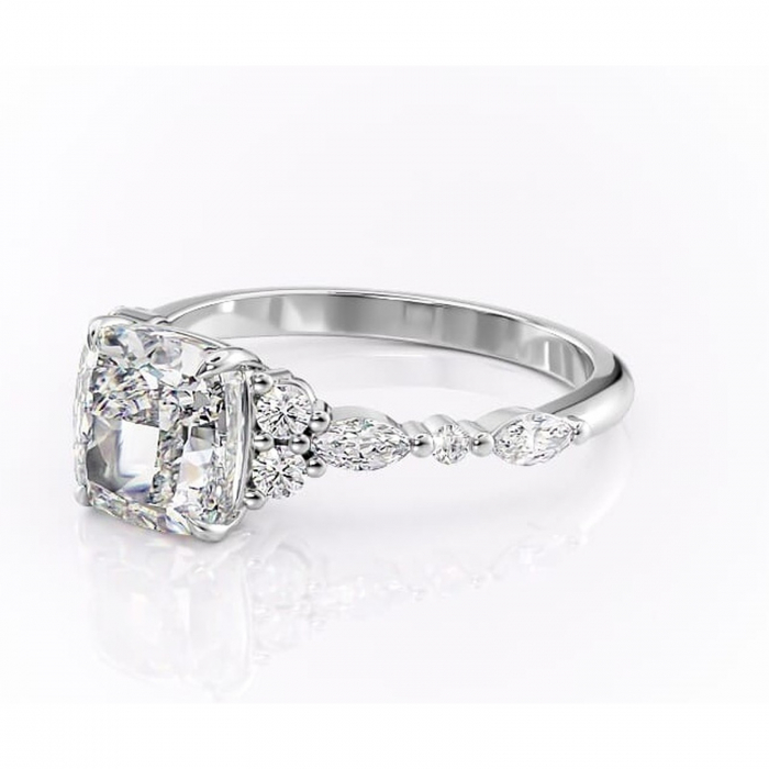 Inel de logodnă Rosamund din aur Alb 14kt cu moissanite tăietură pernă – Pietre laterale rafinată pentru profil mediu | Personalizează și configurează gratuit online [7]