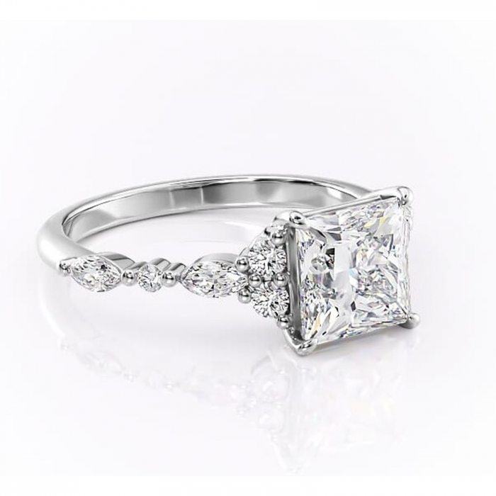 Inel de logodnă Rosamund din aur Alb 14kt cu moissanite tăietură princess – Pietre laterale rafinată pentru profil mediu | Personalizează și configurează gratuit online [1]