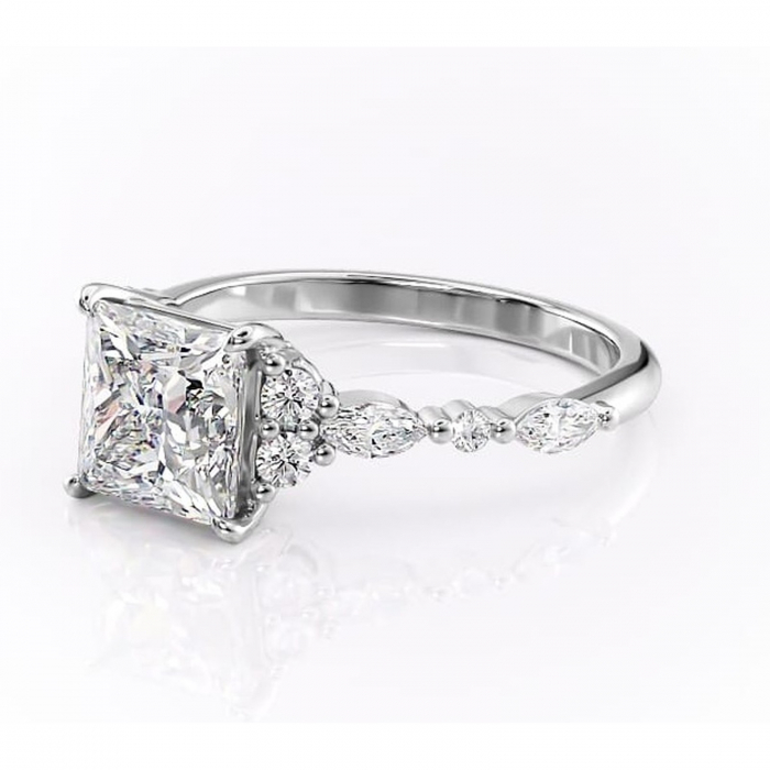 Inel de logodnă Rosamund din aur Alb 14kt cu moissanite tăietură princess – Pietre laterale rafinată pentru profil mediu | Personalizează și configurează gratuit online [7]