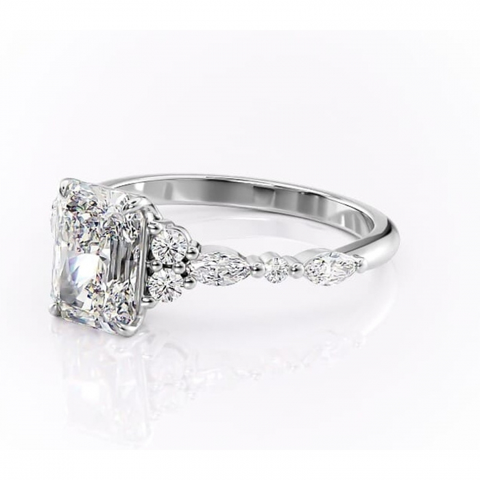 Inel de logodnă Rosamund din aur Alb 14kt cu moissanite tăietură radiantă – Pietre laterale rafinată pentru profil mediu | Personalizează și configurează gratuit online [7]