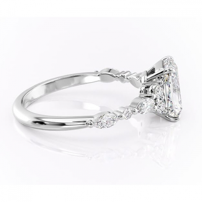 Inel de logodnă Rosamund din aur Alb 14kt cu moissanite tăietură radiantă – Pietre laterale rafinată pentru profil mediu | Personalizează și configurează gratuit online [2]