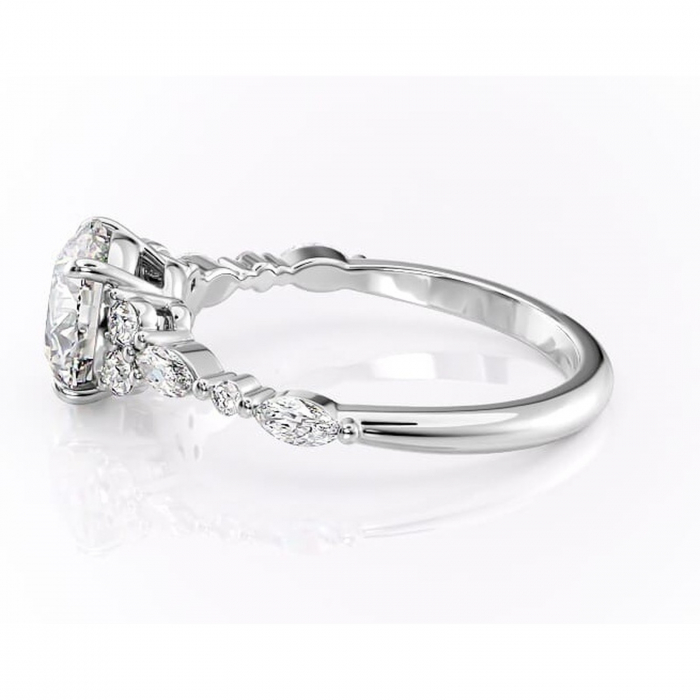 Inel de logodnă Rosamund din aur Alb 14kt cu moissanite tăietură rotundă – Pietre laterale rafinată pentru profil mediu | Personalizează și configurează gratuit online [6]