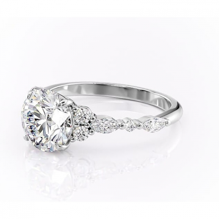 Inel de logodnă Rosamund din aur Alb 14kt cu moissanite tăietură rotundă – Pietre laterale rafinată pentru profil mediu | Personalizează și configurează gratuit online [7]