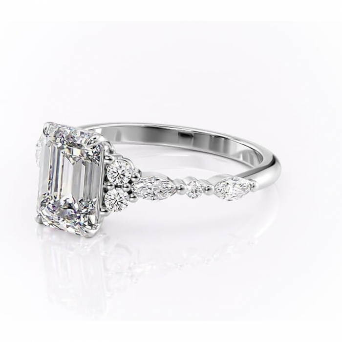 Inel de logodnă Rosamund din aur Alb 14kt cu moissanite tăietură smarald – Pietre laterale rafinată pentru profil mediu | Personalizează și configurează gratuit online [7]