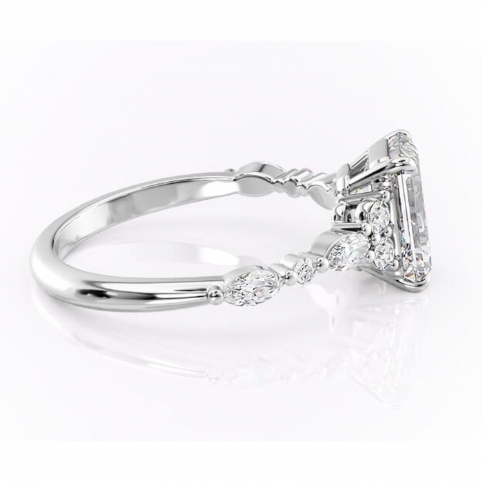 Inel de logodnă Rosamund din aur Alb 14kt cu moissanite tăietură smarald – Pietre laterale rafinată pentru profil mediu | Personalizează și configurează gratuit online [2]