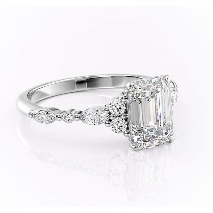 Inel de logodnă Rosamund din aur Alb 14kt cu moissanite tăietură smarald – Pietre laterale rafinată pentru profil mediu | Personalizează și configurează gratuit online [1]