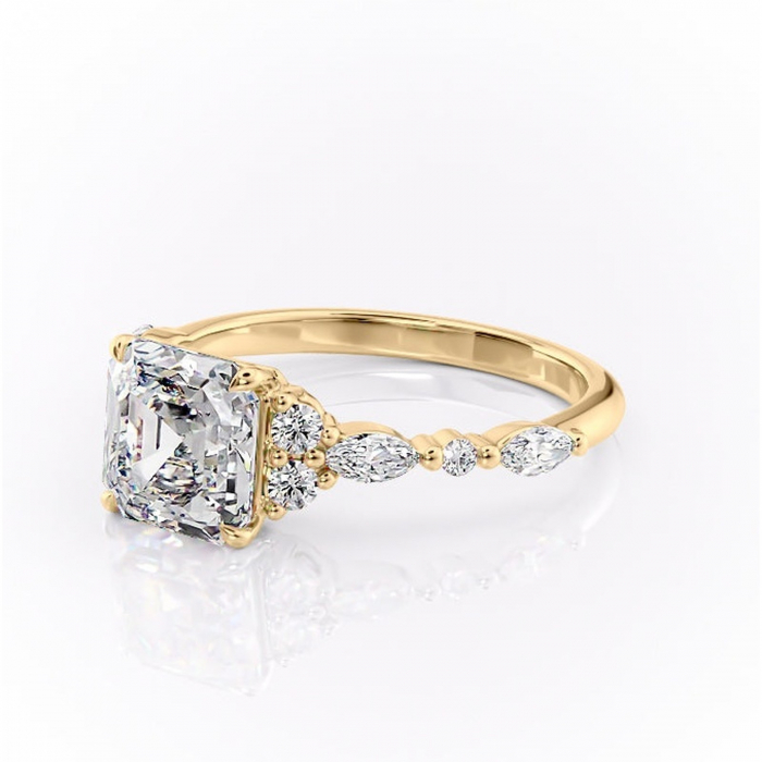 Inel de logodnă Rosamund din aur Galben 18kt cu moissanite tăietură asscher – Pietre laterale rafinată pentru profil mediu | Personalizează și configurează gratuit online [7]