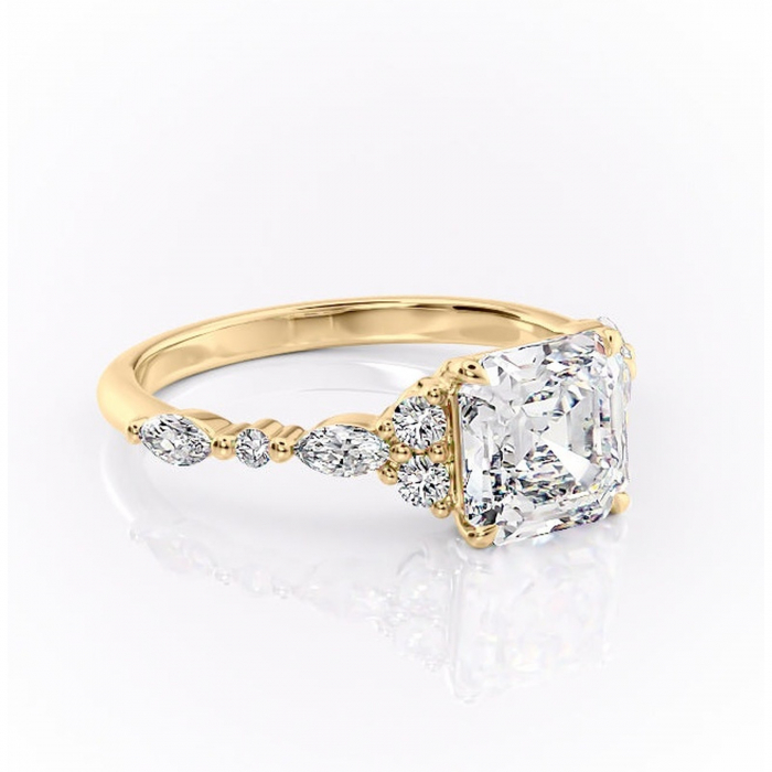 Inel de logodnă Rosamund din aur Galben 18kt cu moissanite tăietură asscher – Pietre laterale rafinată pentru profil mediu | Personalizează și configurează gratuit online [1]