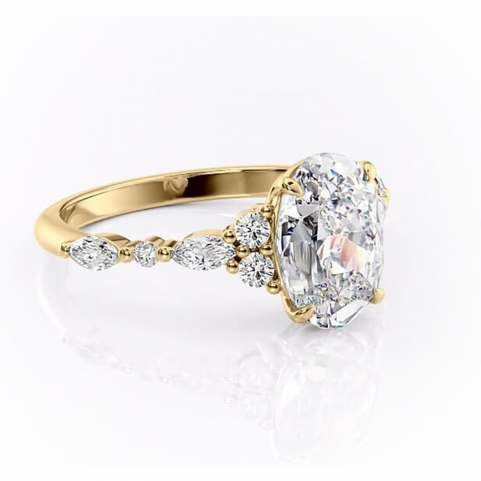 Inel de logodnă Rosamund din aur Galben 14kt cu moissanite tăietură ovală – Pietre laterale rafinată pentru profil mediu | Personalizează și configurează gratuit online [1]