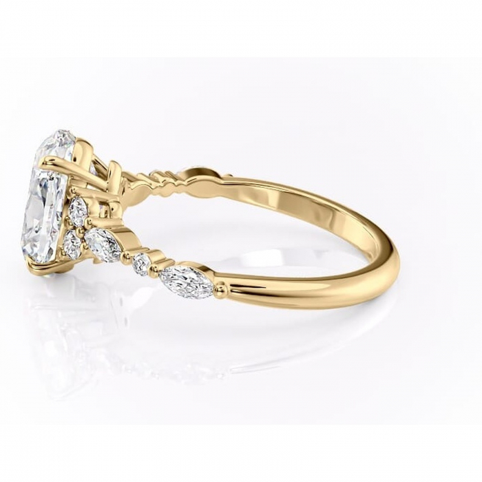 Inel de logodnă Rosamund din aur Galben 14kt cu moissanite tăietură ovală – Pietre laterale rafinată pentru profil mediu | Personalizează și configurează gratuit online [6]