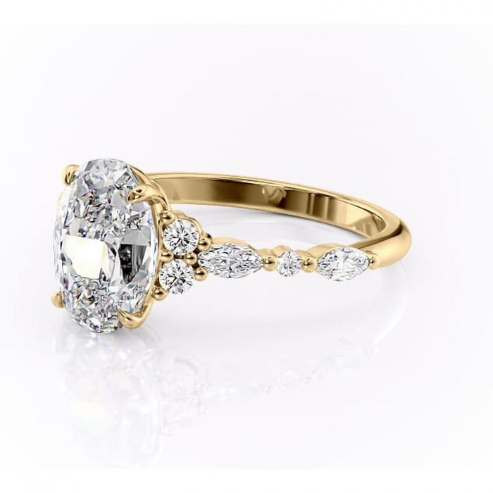 Inel de logodnă Rosamund din aur Galben 14kt cu moissanite tăietură ovală – Pietre laterale rafinată pentru profil mediu | Personalizează și configurează gratuit online [7]