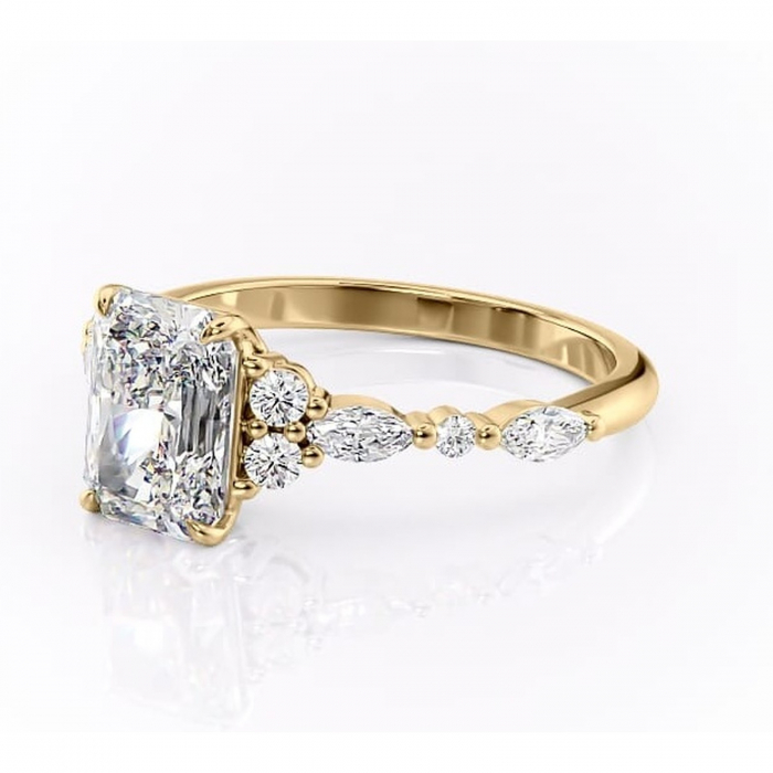 Inel de logodnă Rosamund din aur Galben 14kt cu moissanite tăietură radiantă – Pietre laterale rafinată pentru profil mediu | Personalizează și configurează gratuit online [7]