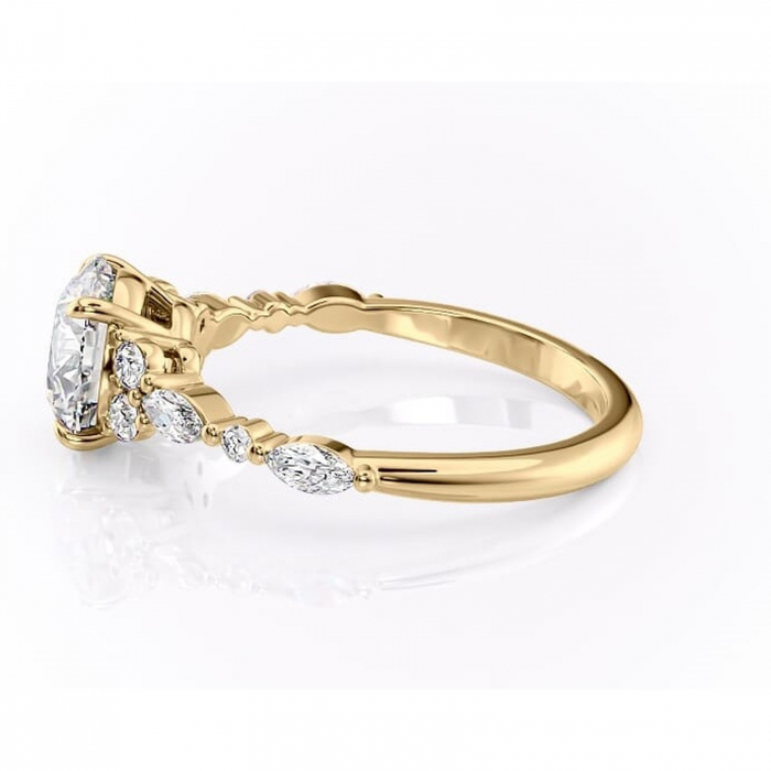 Inel de logodnă Rosamund din aur Galben 14kt cu moissanite tăietură rotundă – Pietre laterale rafinată pentru profil mediu | Personalizează și configurează gratuit online [6]