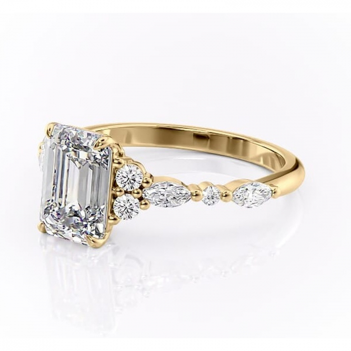 Inel de logodnă Rosamund din aur Galben 18kt cu moissanite tăietură smarald – Pietre laterale rafinată pentru profil mediu | Personalizează și configurează gratuit online [7]