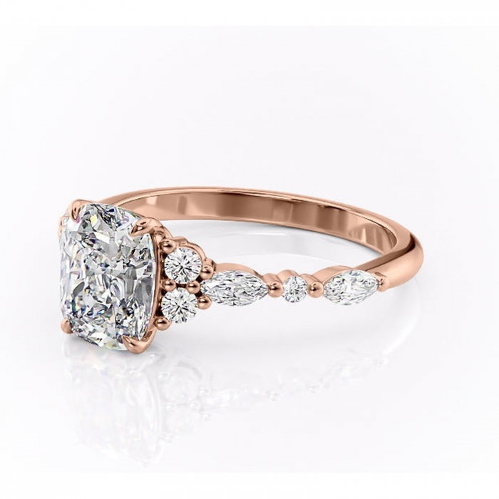 Inel de logodnă Rosamund din aur Rose 14kt cu moissanite tăietură asscher – Pietre laterale rafinată pentru profil mediu | Personalizează și configurează gratuit online [7]