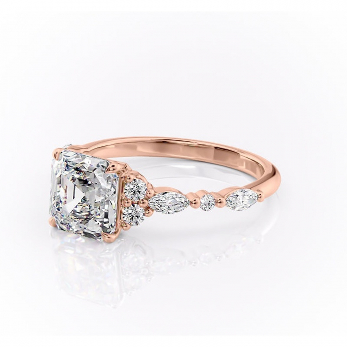 Inel de logodnă Rosamund din aur Rose 14kt cu moissanite tăietură asscher – Pietre laterale rafinată pentru profil mediu | Personalizează și configurează gratuit online [7]