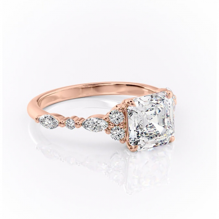 Inel de logodnă Rosamund din aur Rose 14kt cu moissanite tăietură asscher – Pietre laterale rafinată pentru profil mediu | Personalizează și configurează gratuit online [1]