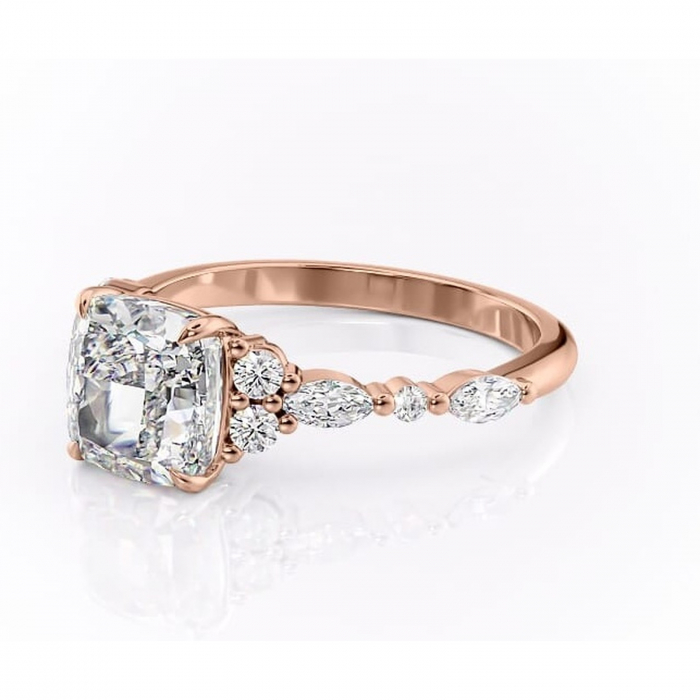 Inel de logodnă Rosamund din aur Rose 18kt cu moissanite tăietură pernă – Pietre laterale rafinată pentru profil mediu | Personalizează și configurează gratuit online [7]