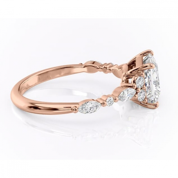 Inel de logodnă Rosamund din aur Rose 14kt cu moissanite tăietură princess – Pietre laterale rafinată pentru profil mediu | Personalizează și configurează gratuit online [2]