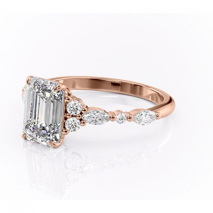 Inel de logodnă Rosamund din aur Rose 14kt cu moissanite tăietură smarald – Pietre laterale rafinată pentru profil mediu | Personalizează și configurează gratuit online [7]